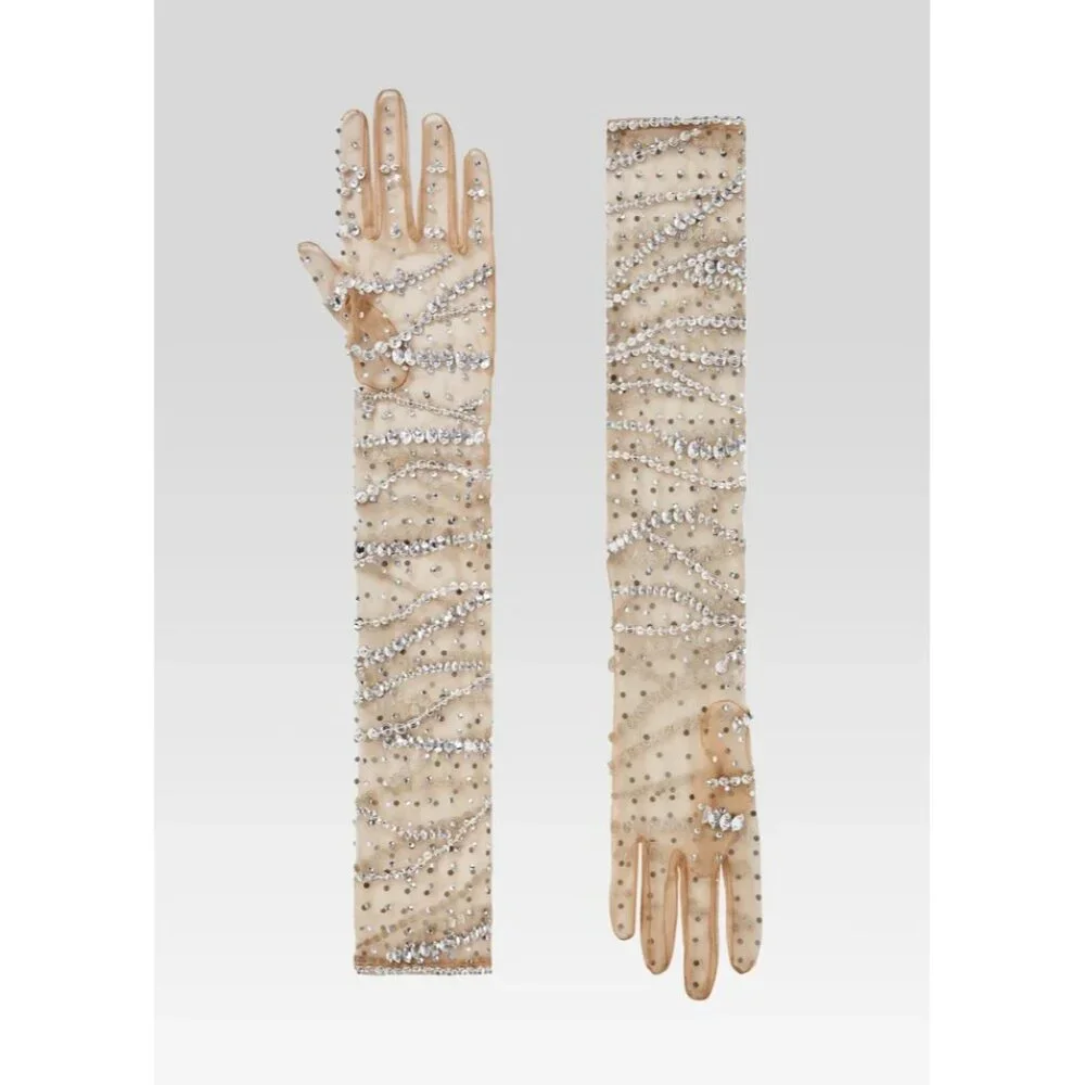 retrofete Lyric Embellished Sheer Gloves Tannin Womens Size OS - Picture 2 of 7